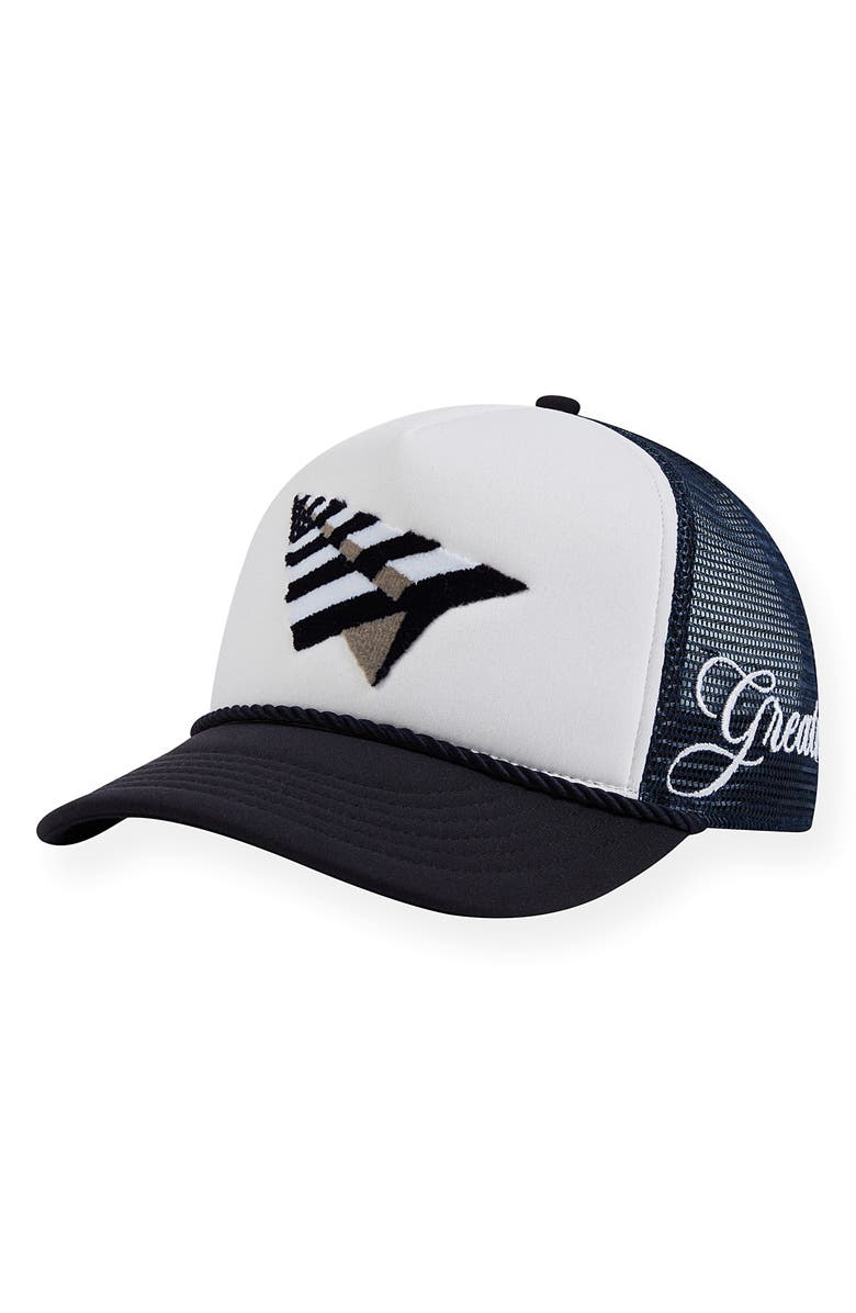 PAPER PLANES Planes A-Frame Trucker Hat, Main, color, Navy
