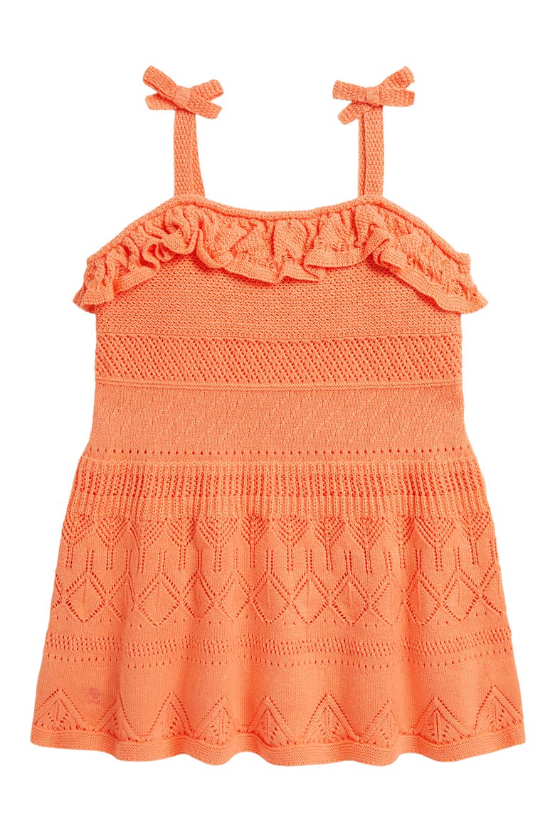 Ruffle Cotton Pointelle Sweater Dress, Main, color, POPPY