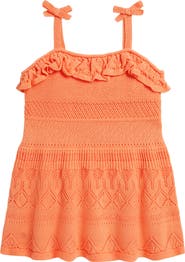 Ralph Lauren Ruffle Cotton Pointelle Sweater Dress