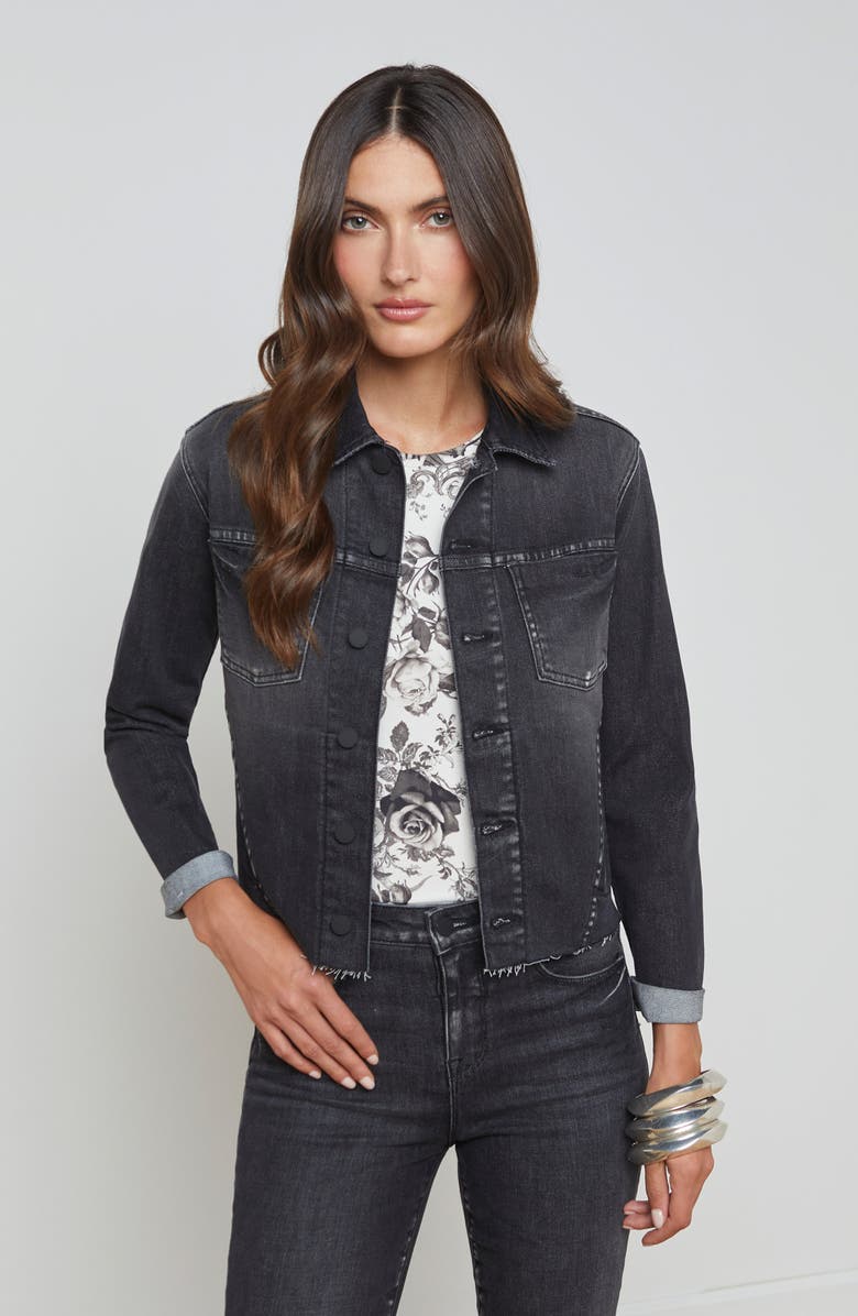 L'AGENCE Ruth High Waist Raw Hem Straight Leg Jeans, Alternate, color, Obsidian