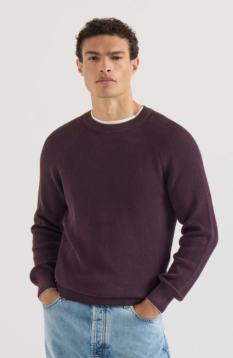 Cotton English rib sweater with raglan sleeves