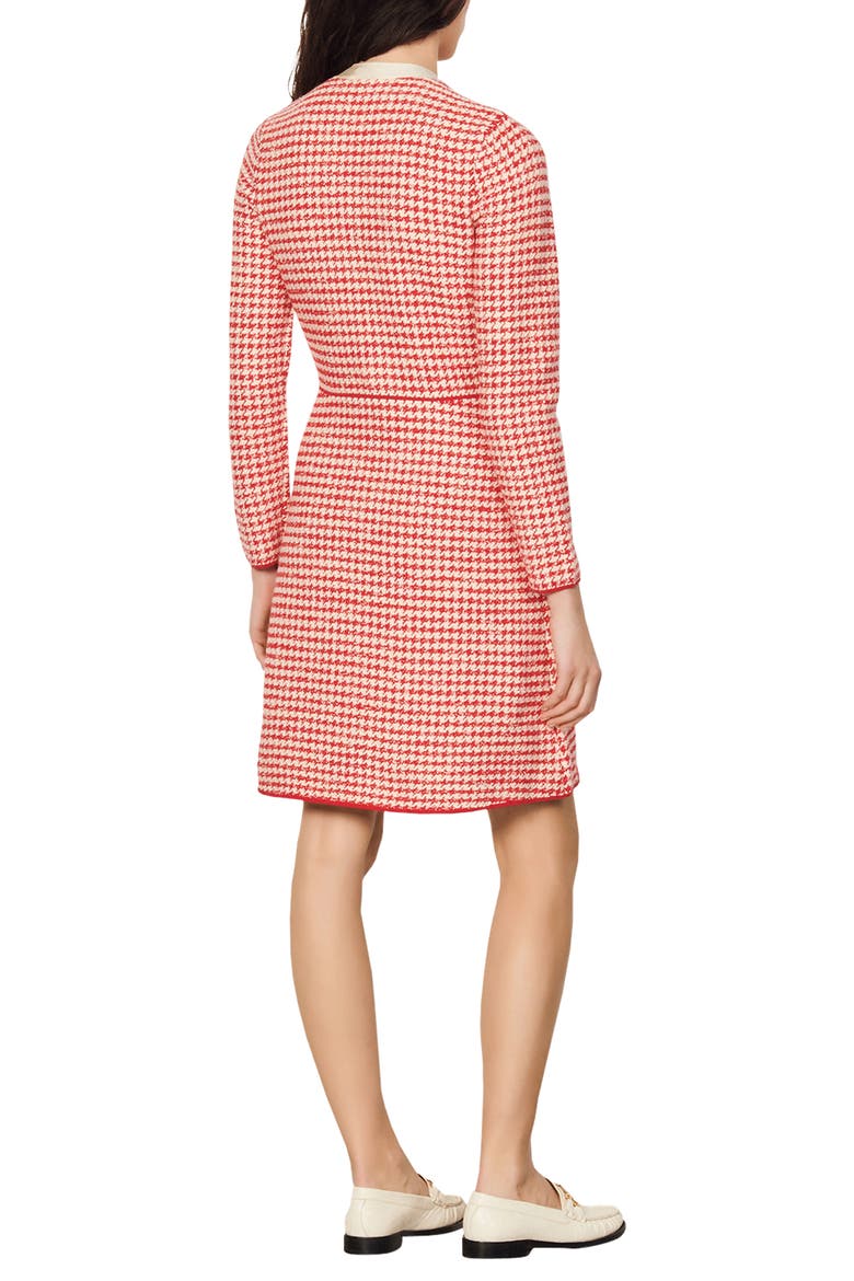 Edmee Houndstooth Long Sleeve Dress, Alternate, color, ROUGE / ECRU