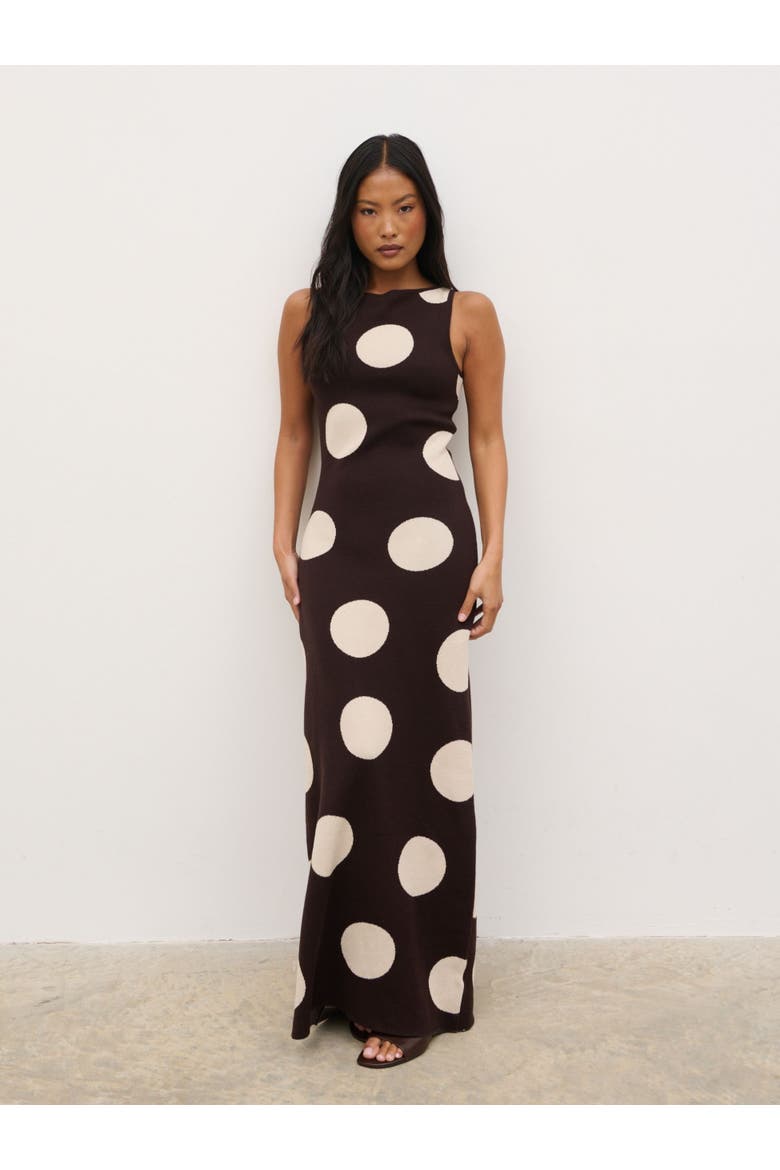 Sarover Polka Maxi Knit Dress, Alternate, color, Brown And Cream