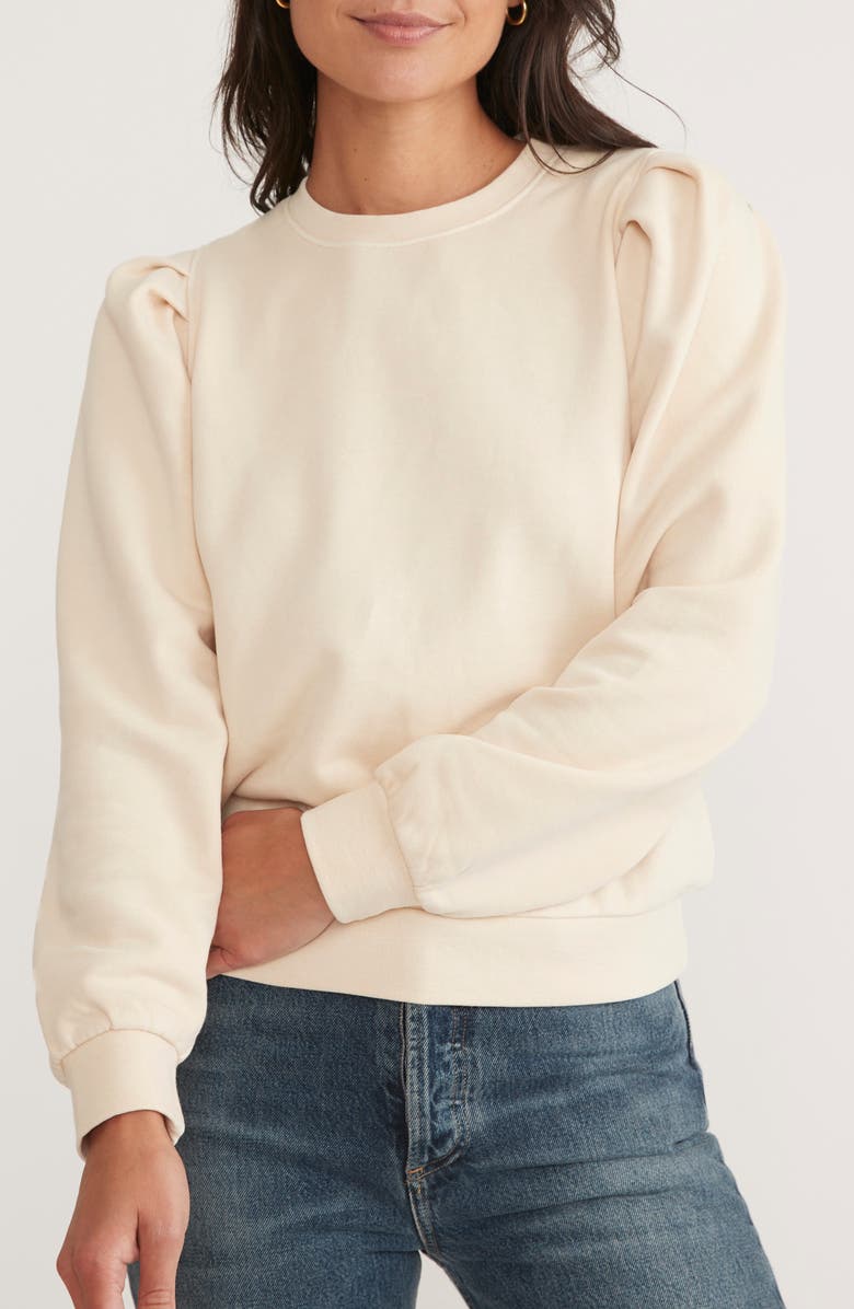 Marine Layer Enya Pleat Sleeve Sweatshirt, Main, color, Antique White