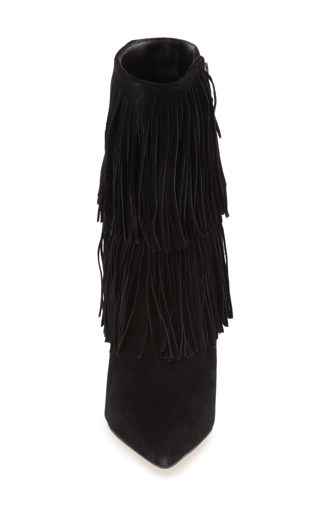 'Belinda' Fringed Suede Pointy Toe Boot, Alternate, color, BLACK SUEDE