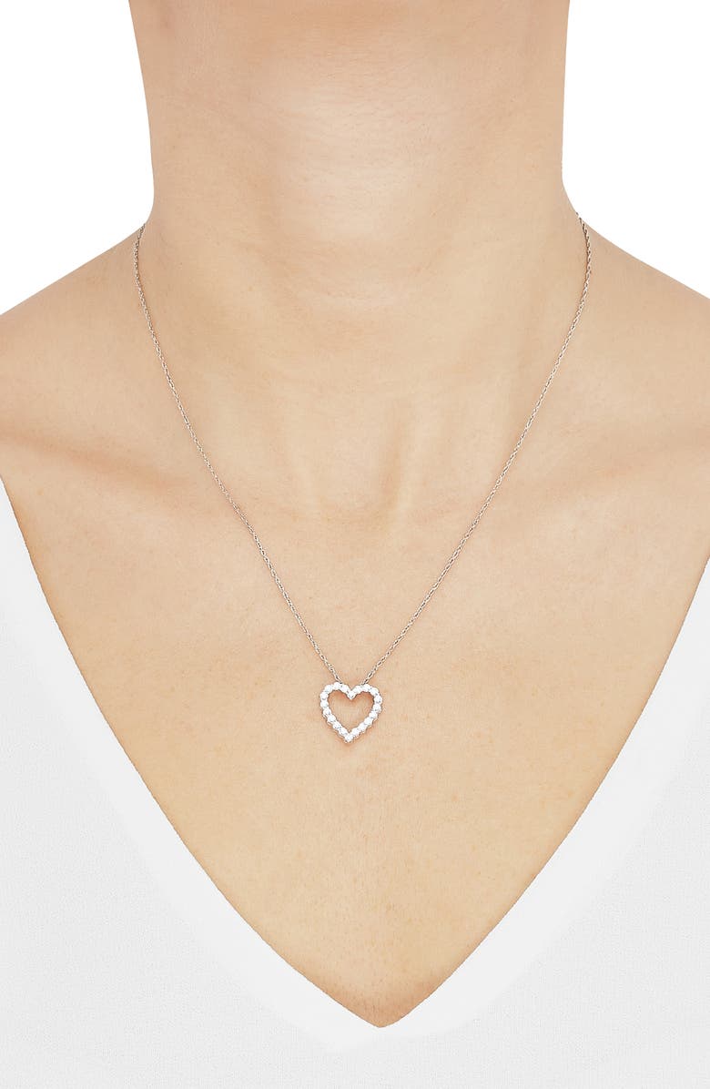 Frankie & Zoe 10K White Gold Lab Grown Diamond Open Heart Pendant Necklace, Alternate, color, White Gold