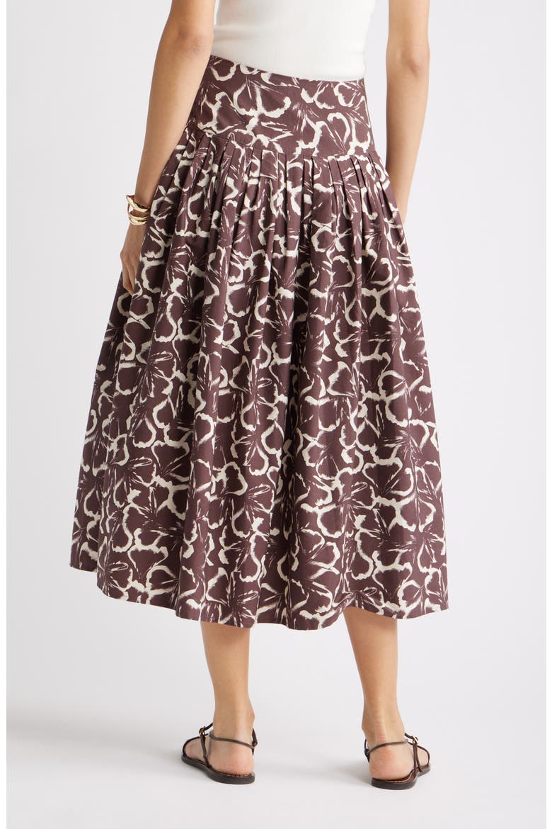 Pleated Cotton Poplin Skirt, Alternate, color, BROWN FLOATING GINKO