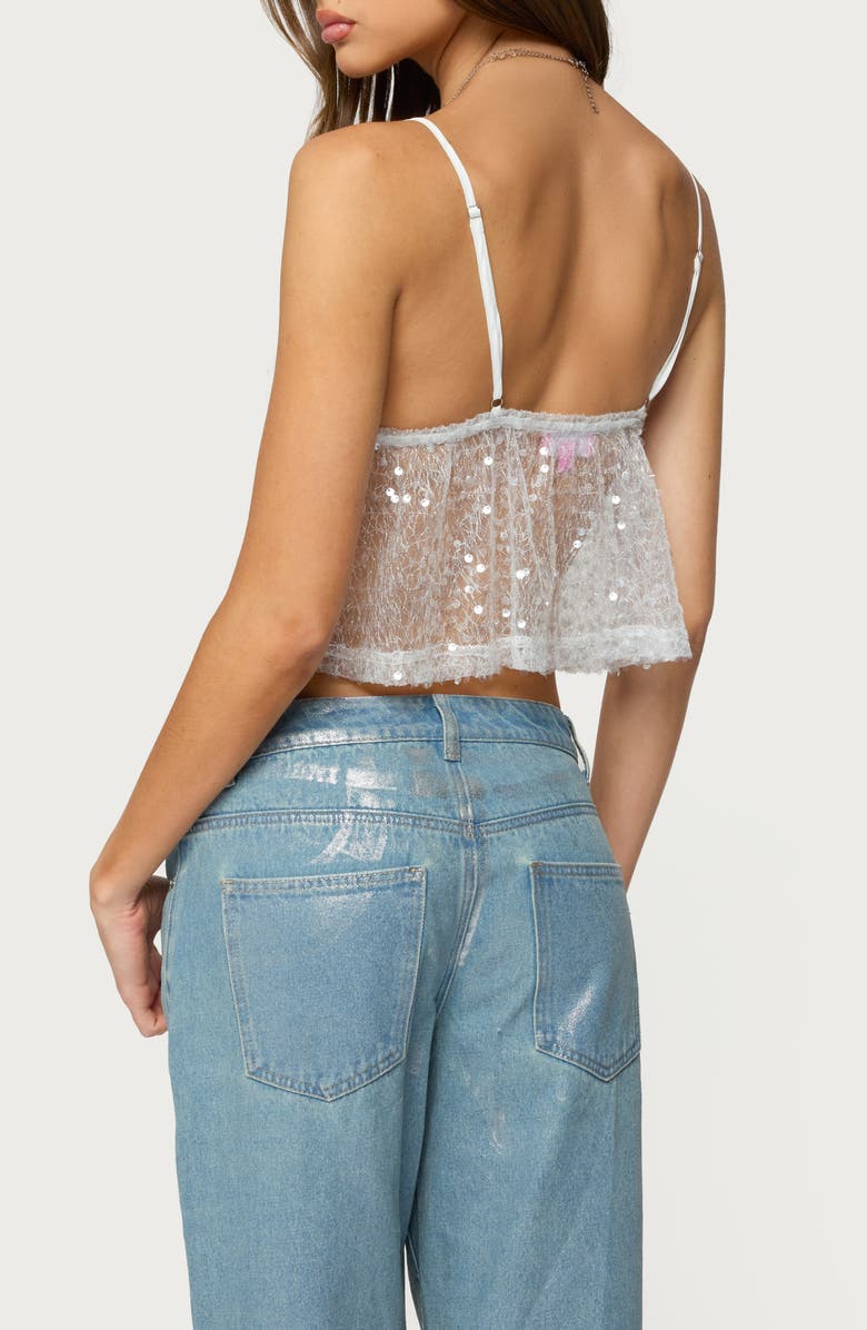 EDIKTED Sheer Sequin Mesh Babydoll Camisole, Alternate, color,