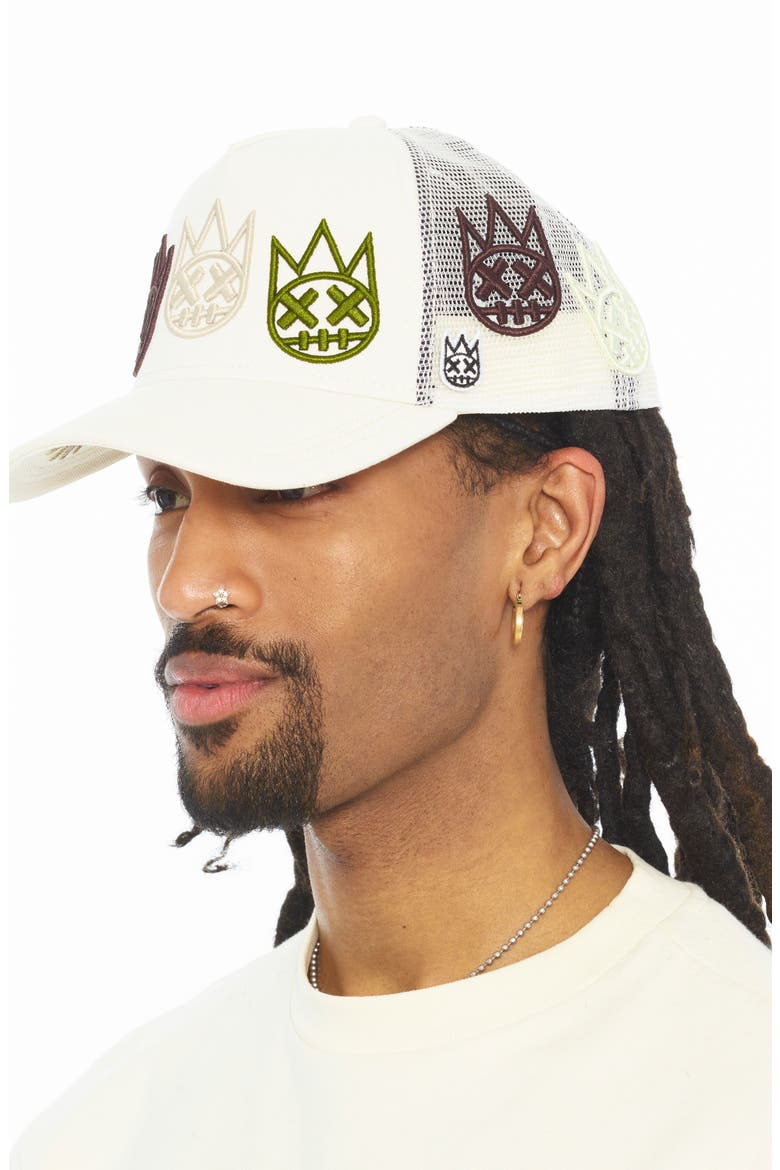 Embroidered Mesh Back Trucker Hat, Alternate, color, WINTER WHITE