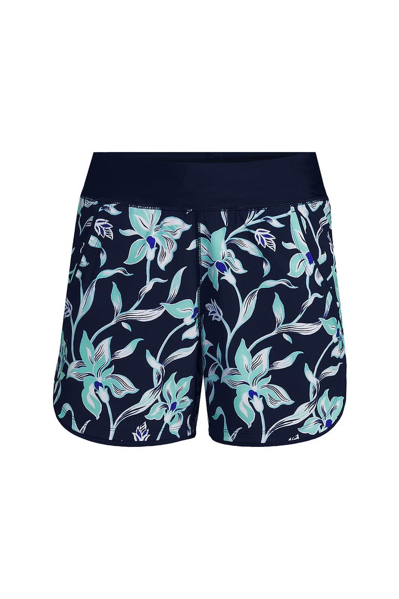 Plus Size Sunshade UPF 50 9" Board Shorts with Panty, Alternate, color, Tropic Floral/Navy