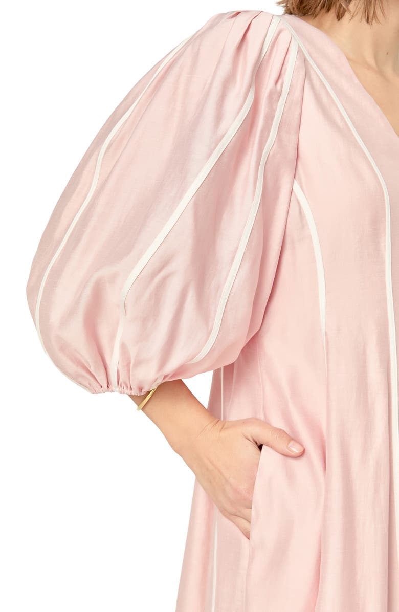 English Factory Contrast Binding Puff Shoulder Midi Dress, Alternate, color, Pink