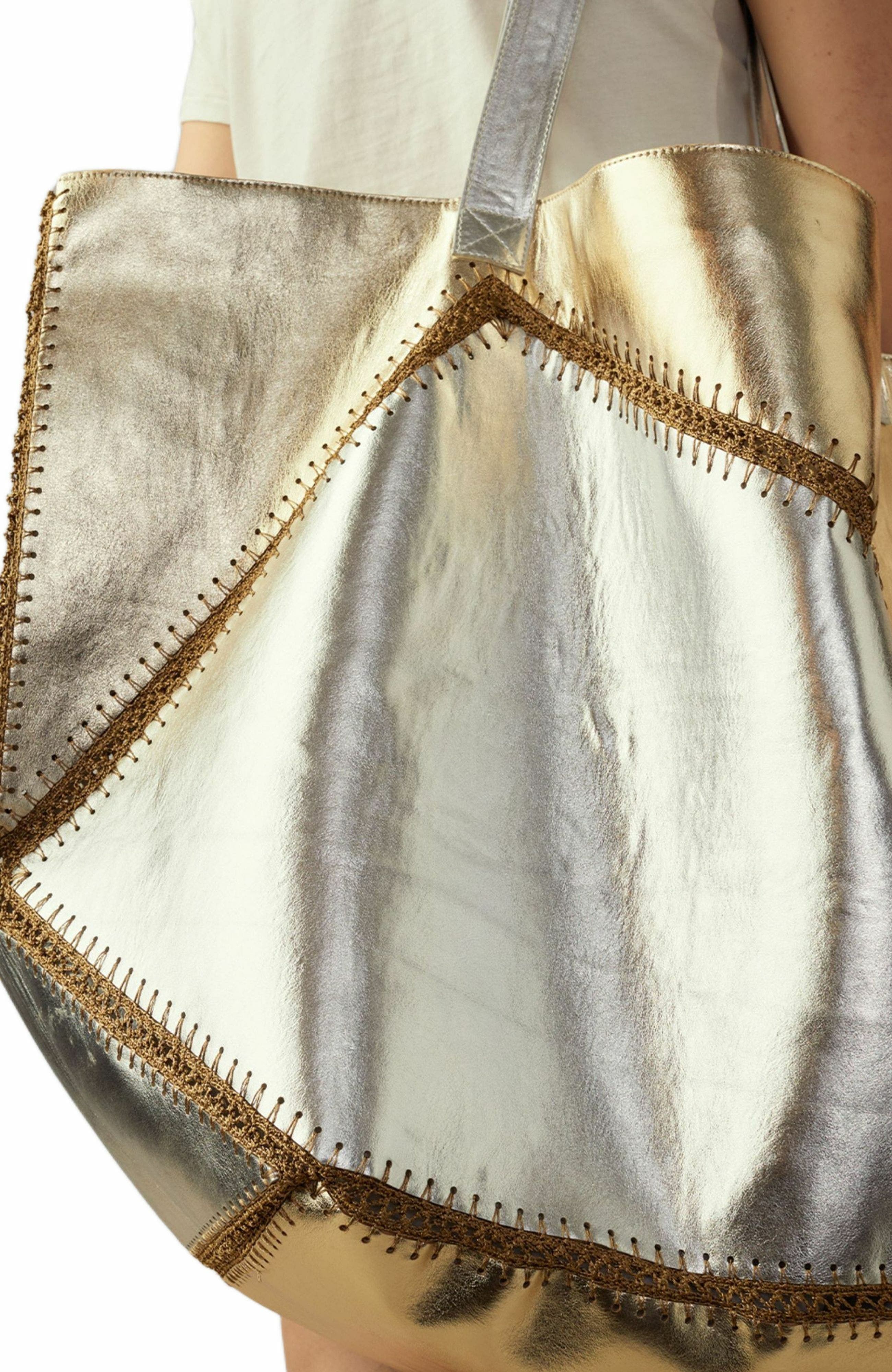 Cynthia Rowley Mixed Metallic Vegan Leather Oversized Tote, Alternate, color, 