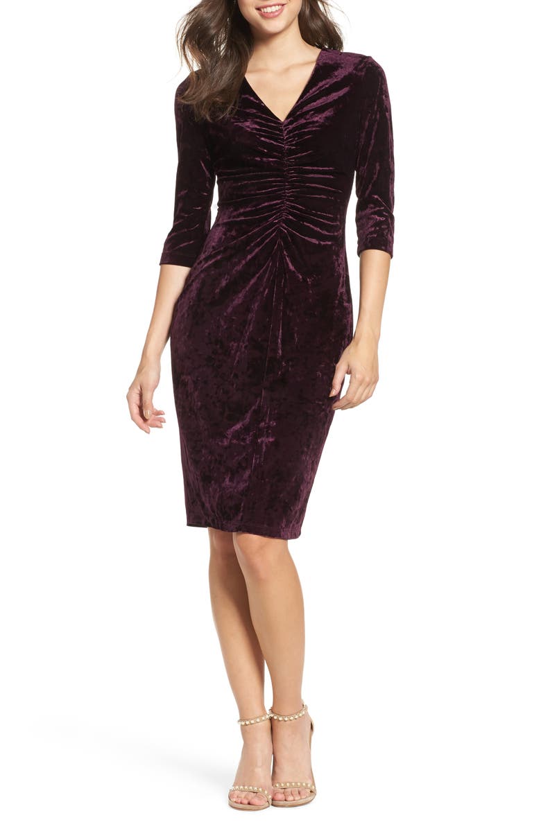 Gabby Skye Ruched Crushed Velvet Dress, Main, color, 