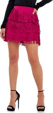 Endless Rose Fringe Faux Suede Miniskirt