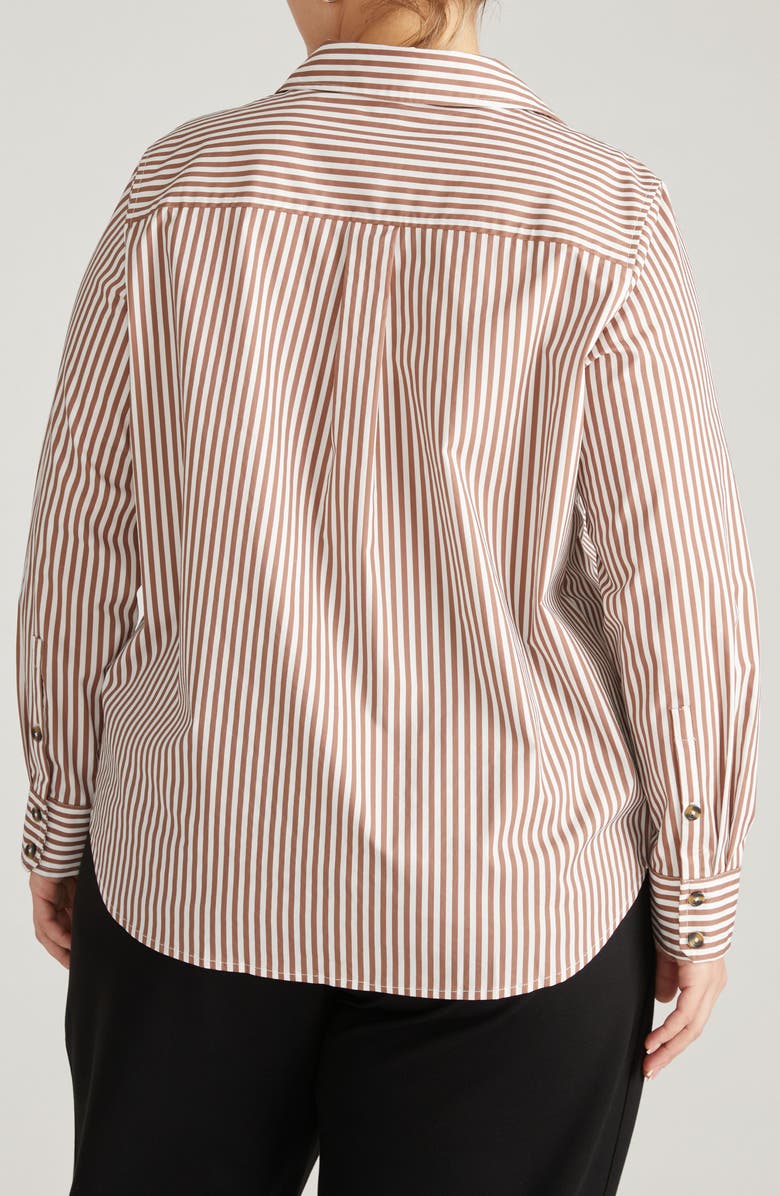 Universal Standard Elbe Stretch Poplin Button-Up Shirt, Alternate, color, Allspice Brown/ Stripe