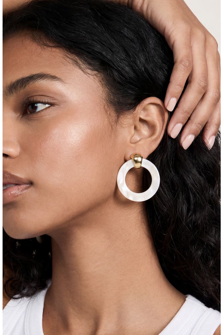 Mother-of-Pearl Open Ring Earrings, Alternate, color, GOLD