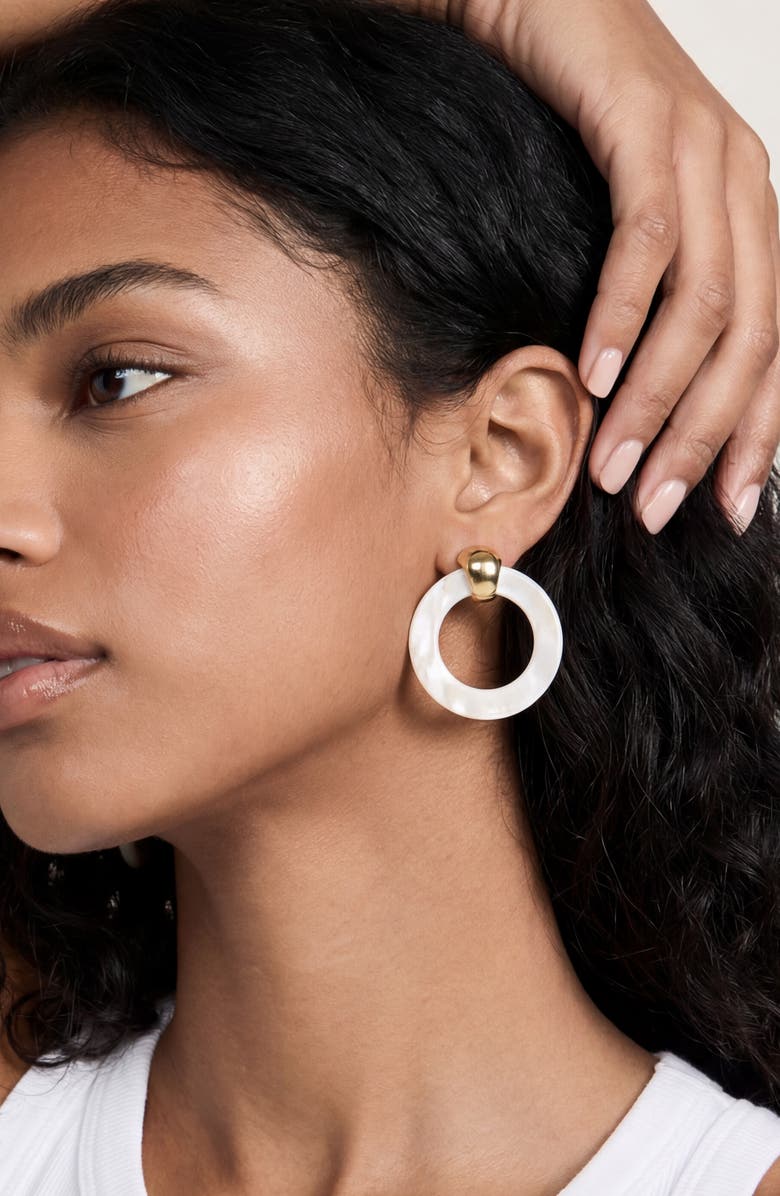 Ettika Mother-of-Pearl Open Ring Earrings, Alternate, color, Gold