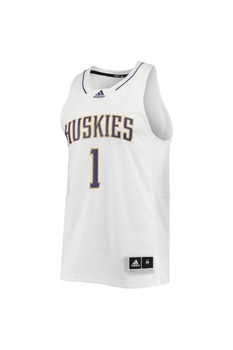Men's adidas #1 White Washington Huskies Swingman Basketball Jersey, Alternate, color, White