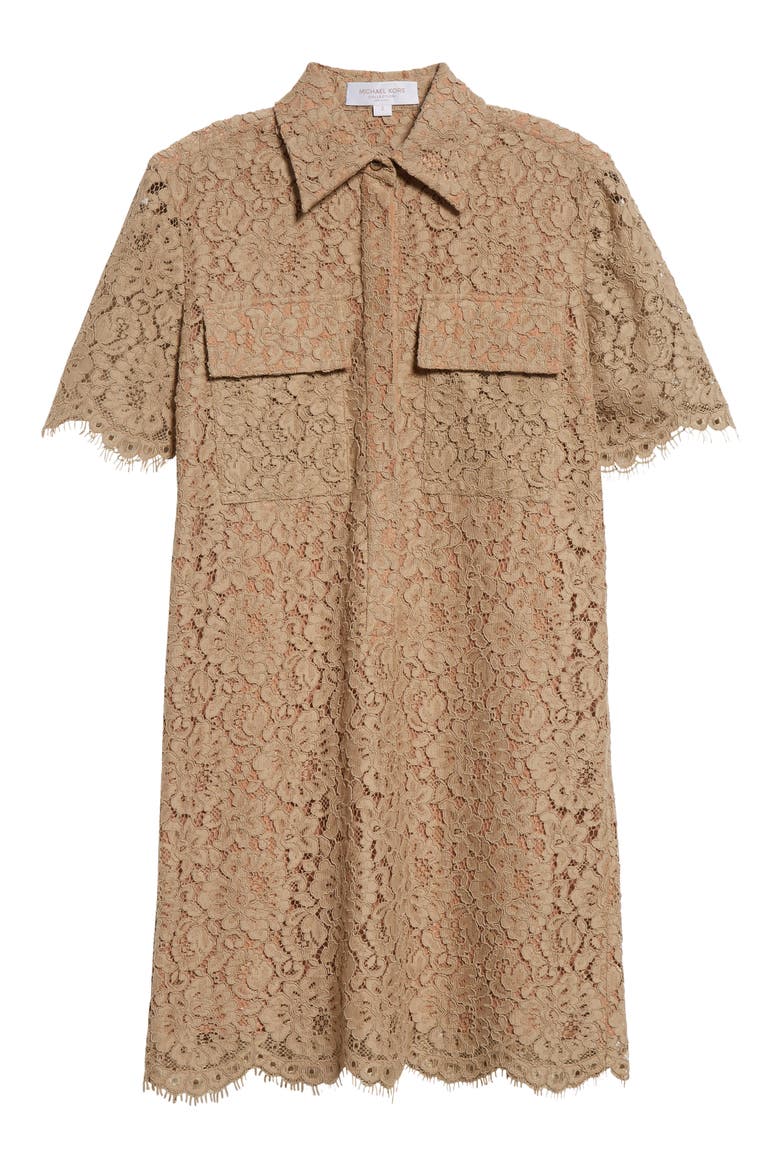 Short Sleeve Lace Shirtdress, Alternate, color, SAND