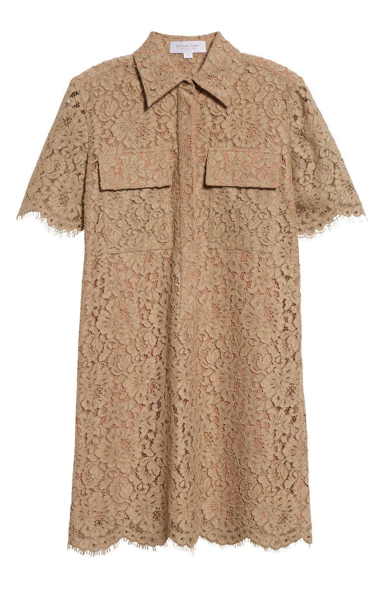 Michael Kors Collection Short Sleeve Lace Shirtdress, Alternate, color, Sand