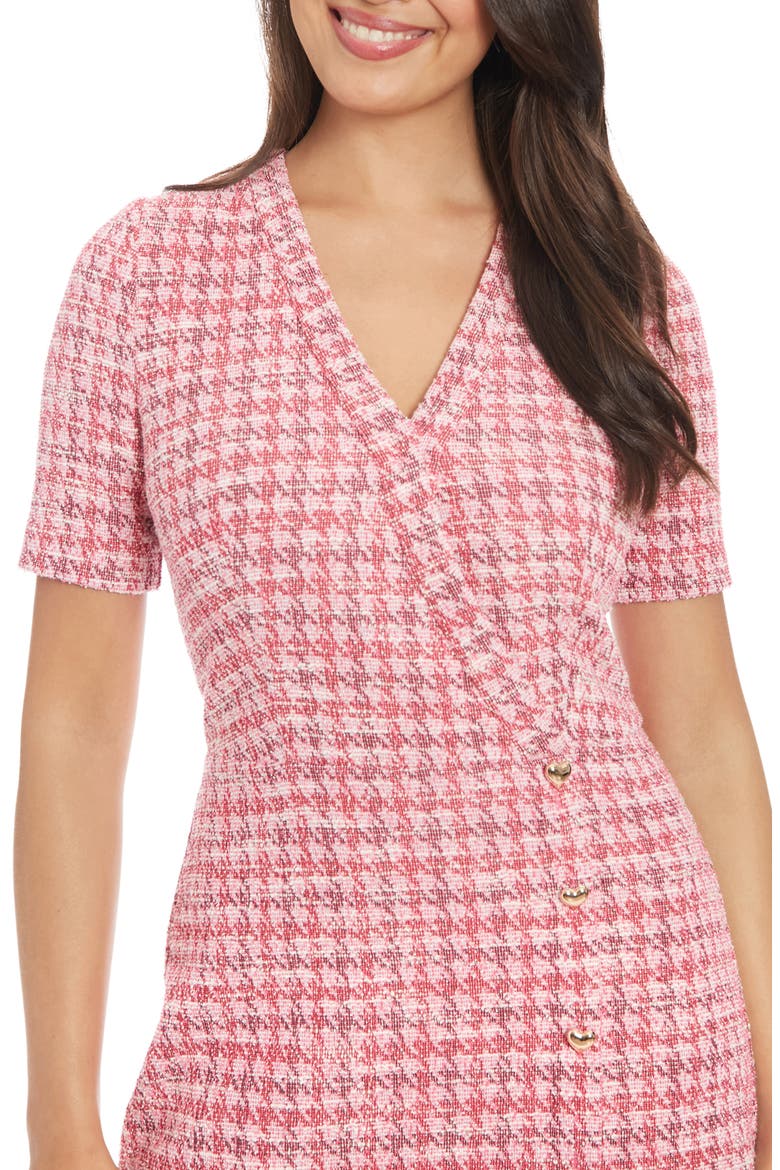 Short Sleeve Bouclé Faux Wrap Dress, Alternate, color, PINK