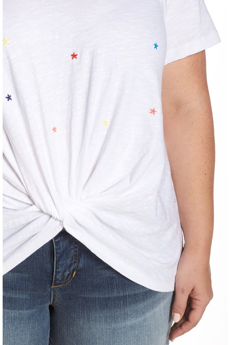 Embroidered Twist Knit Tee, Alternate, color, WHITE