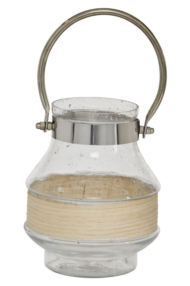 Clear Glass Candle Lantern with Curved Handle, Alternate, color, CLEAR