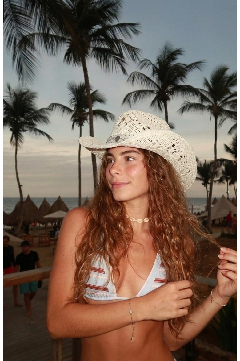 Twister Annie  Handwoven Straw Sun Hat - Bohemian Summer Cowboy Hat, Alternate, color, White  / Gray