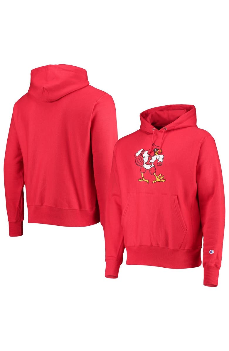 Champion Men's Champion Red Louisville Cardinals Vault Logo Reverse Weave Pullover Hoodie, Main, color, 