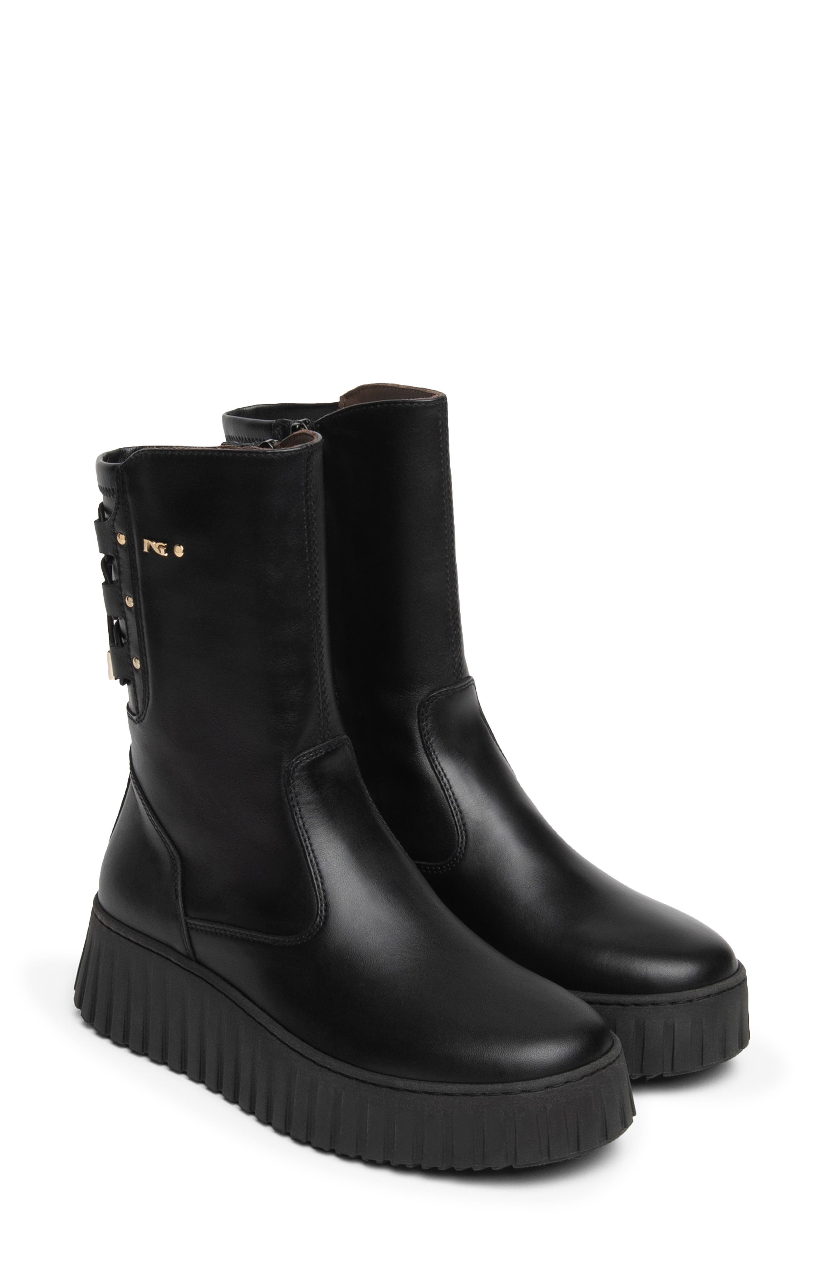 Sport Wedge Leather Boot, Main, color, BLACK