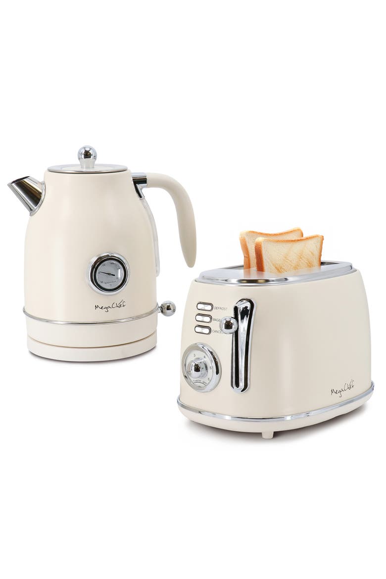 Electric Tea Kettle and 2 Slice Toaster Combo, Main, color, Cream