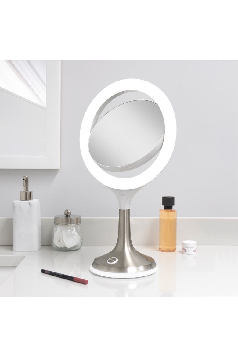 Solana Lighted Makeup Mirror with 8X/1X Magnification & Touch Pad, Alternate, color, Satin Nickel
