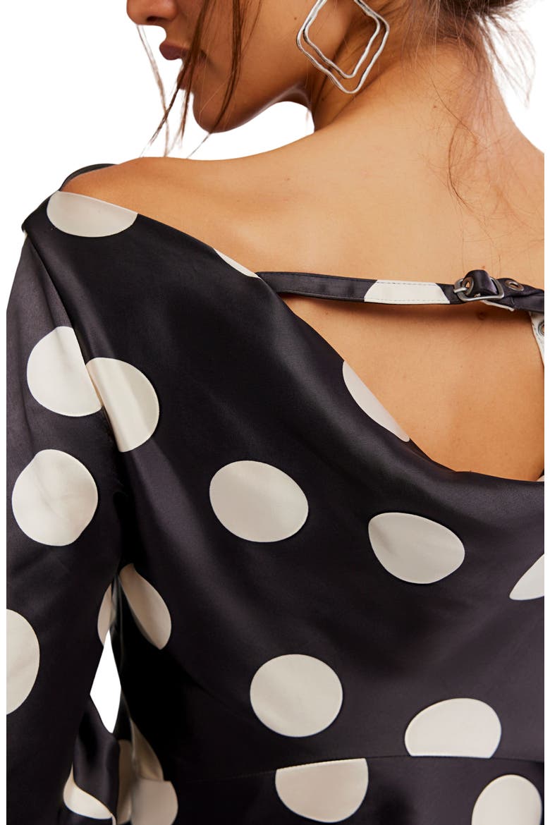 Tigre Polka Dot Long Sleeve Satin Minidress, Alternate, color, BLACK COMBO