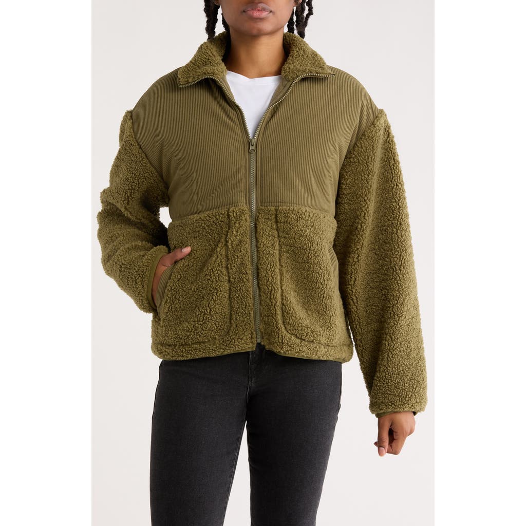 Thread & Supply Corduroy & Faux Shearling Jacket In Green