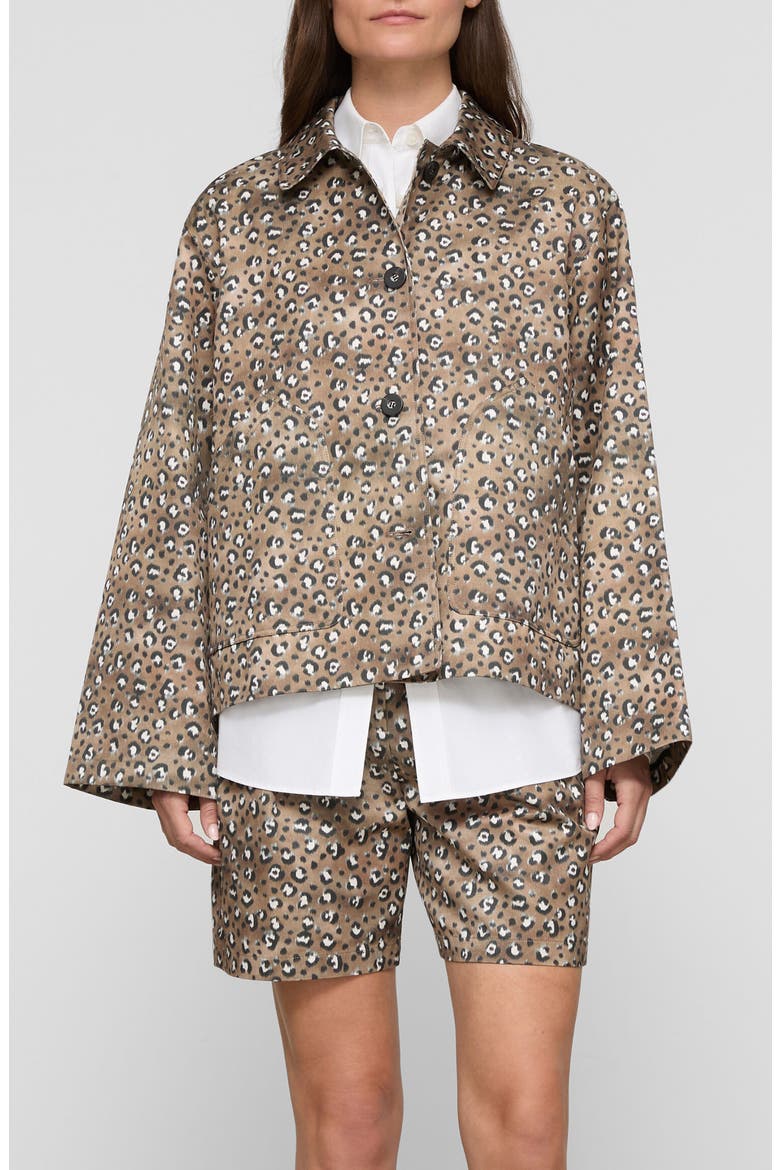 Leopard Print Cotton & Viscose Twill A-Line Topper Jacket, Main, color, BROWNSTONE MULTI