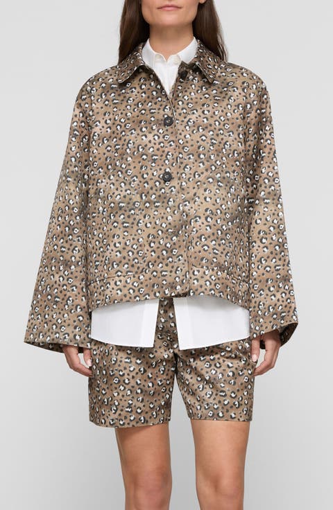 Leopard Print Cotton & Viscose Twill A-Line Topper Jacket