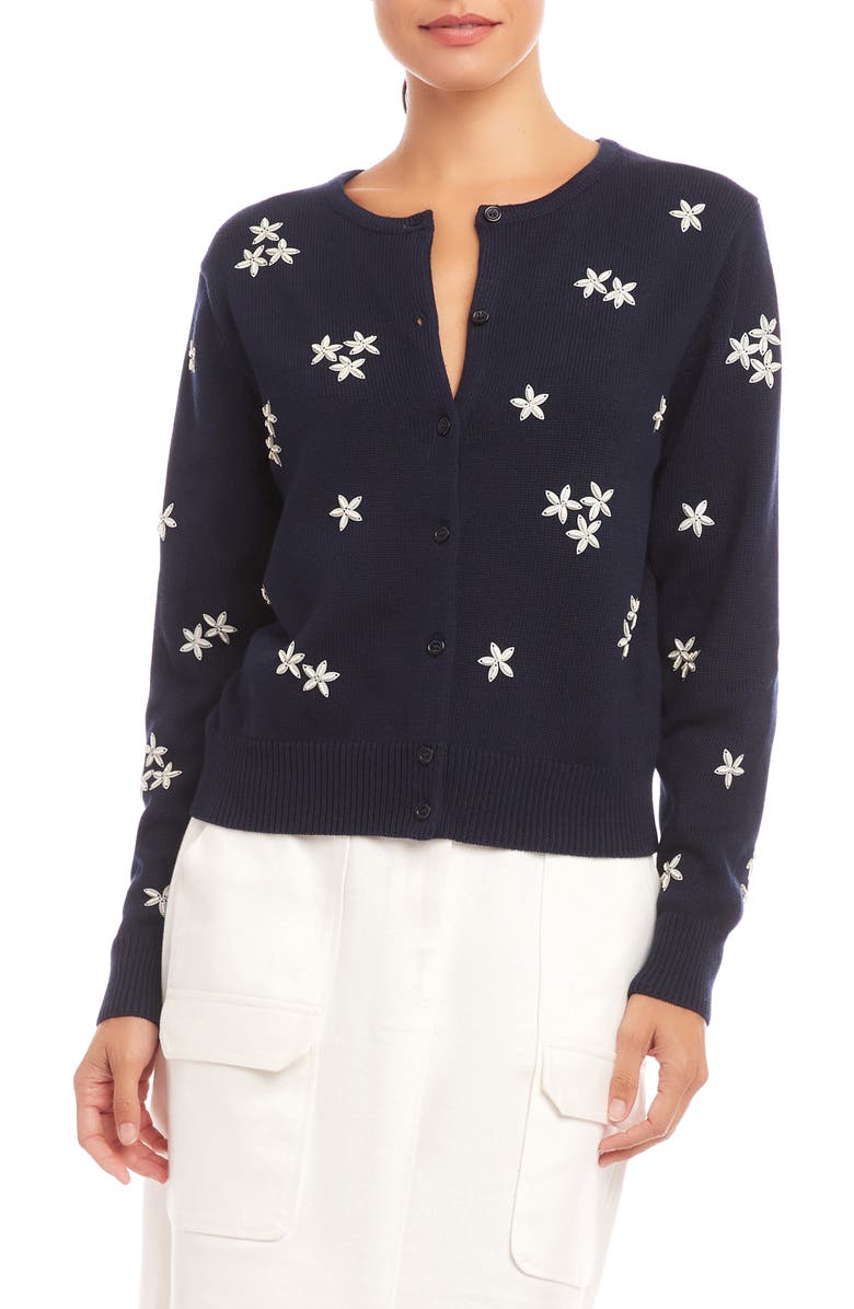 Karen Kane Embellished Flower Cardigan, Main, color, 