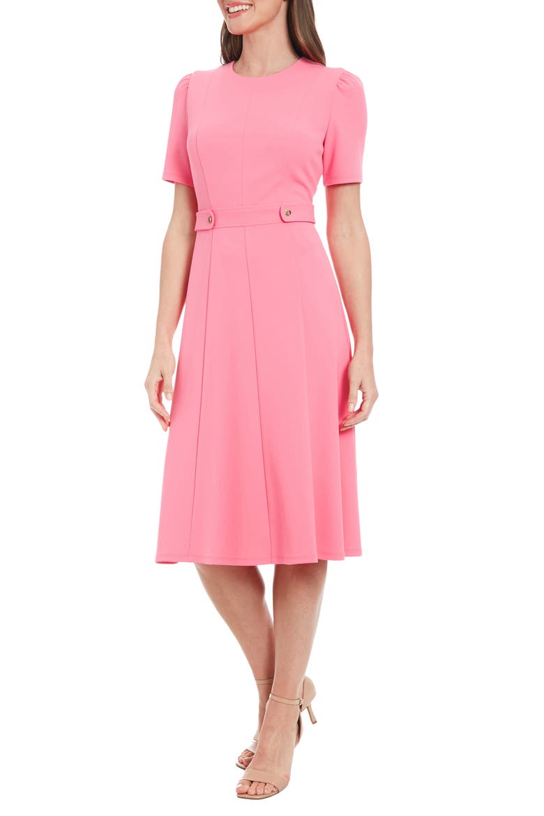 Short Sleeve Fit & Flare Midi Dress, Alternate, color, PINK