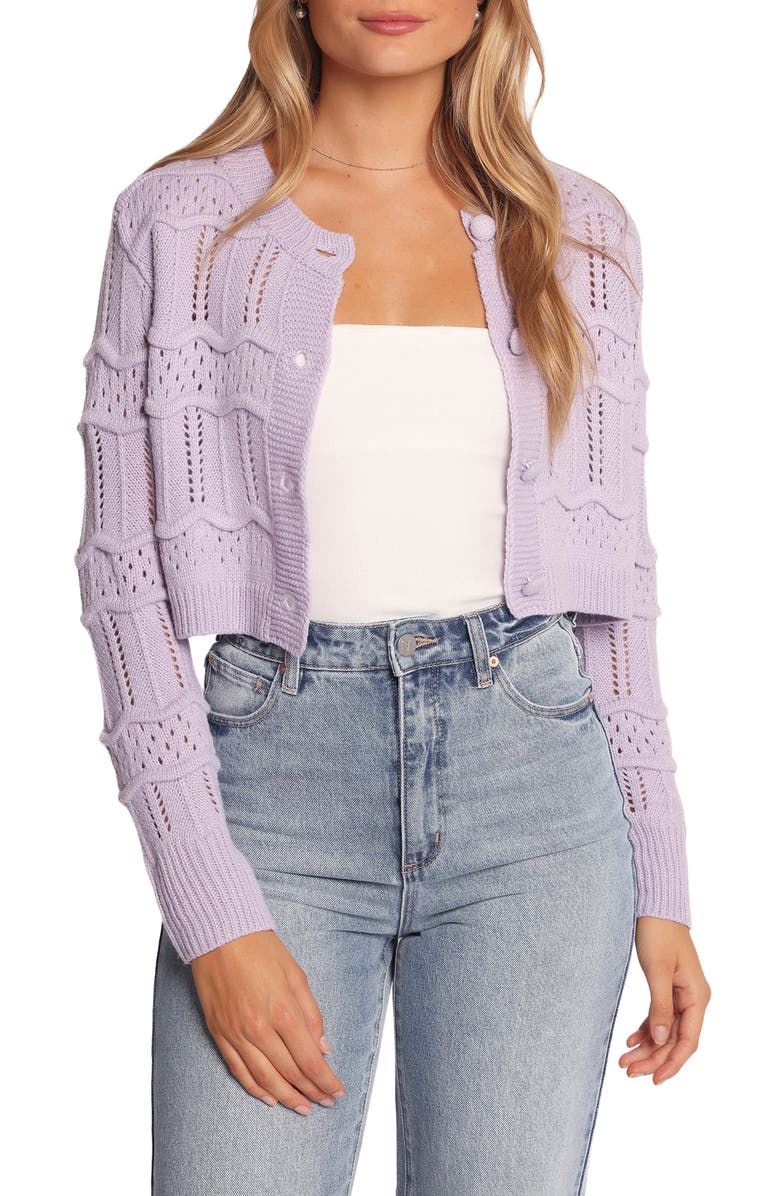 Petal & Pup Aidy Pointelle Crop Cardigan, Main, color, Lilac