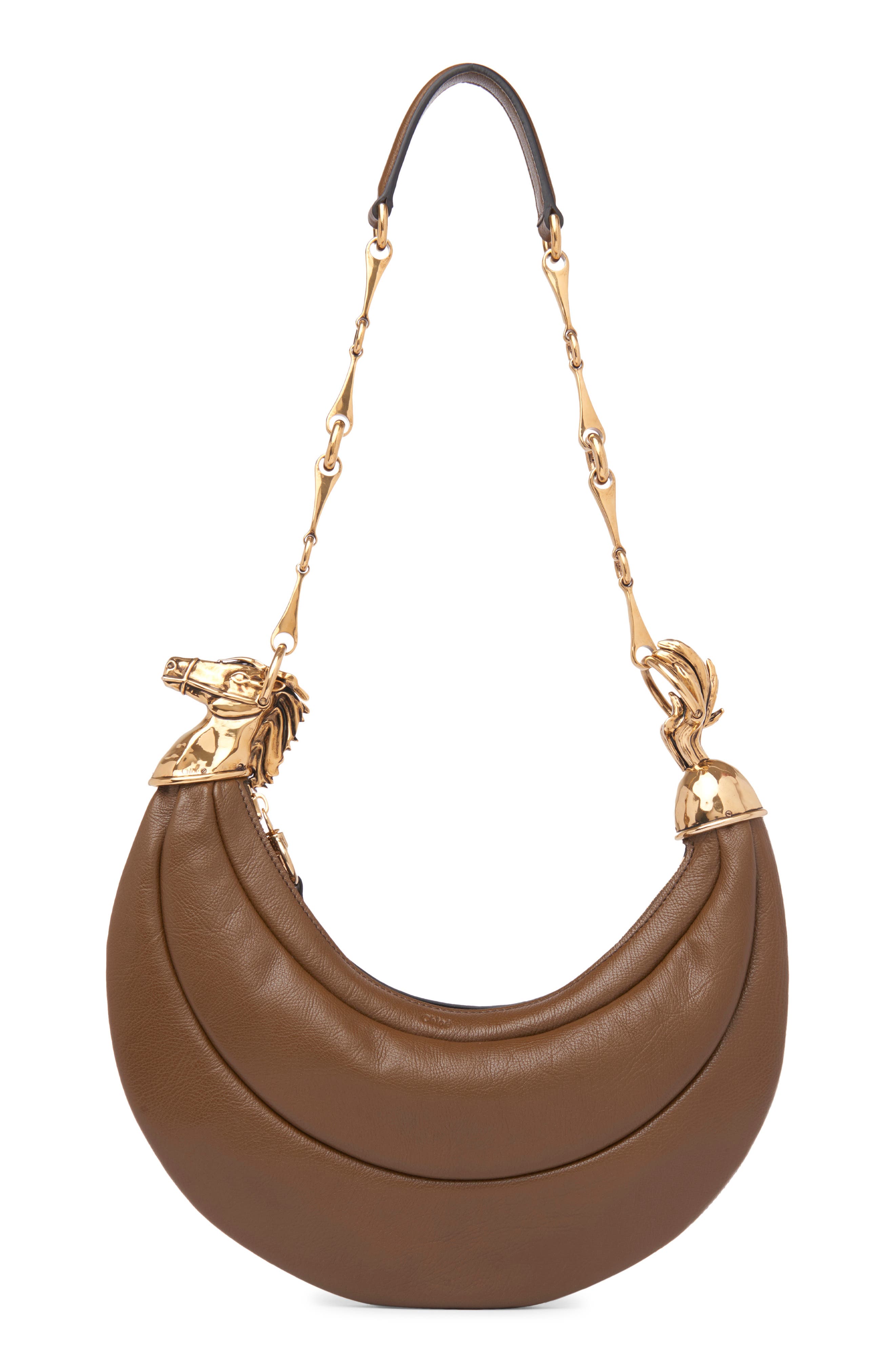 Chloé Chain Horse Leather Hobo Bag, Main, color, Dark Khaki 20V