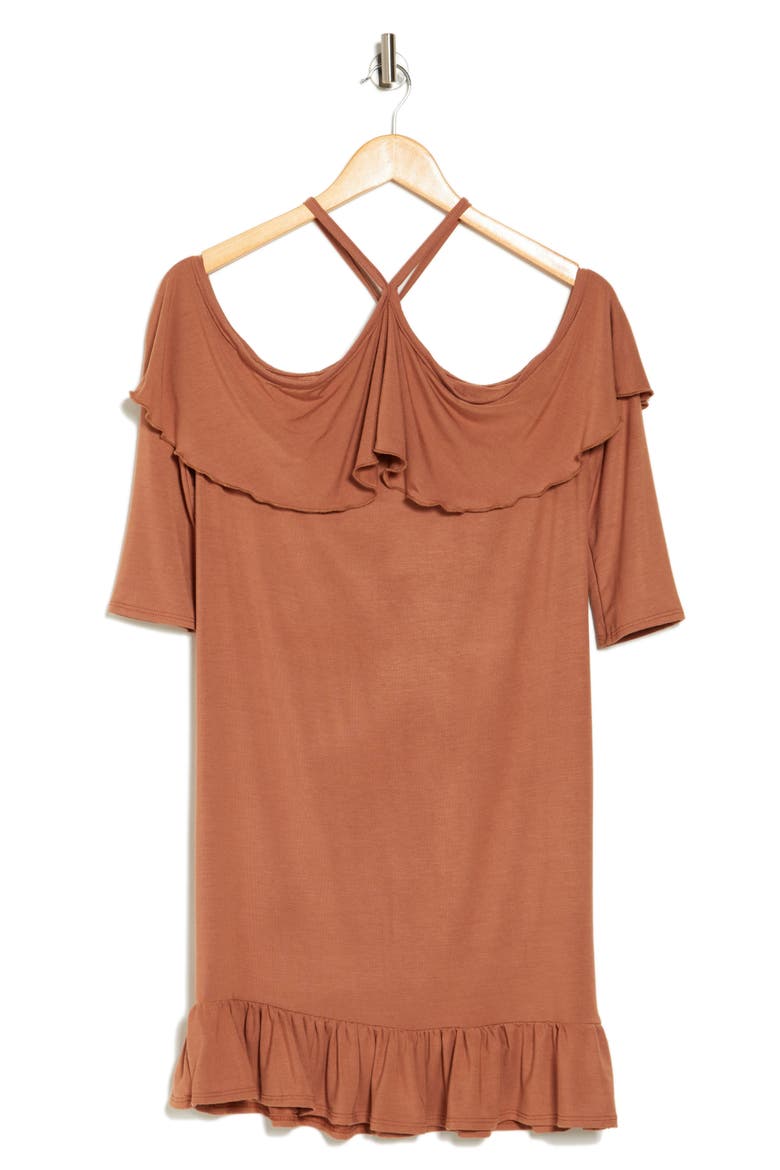 Ruffled Cold Shoulder Dress, Alternate, color, SUNBURN