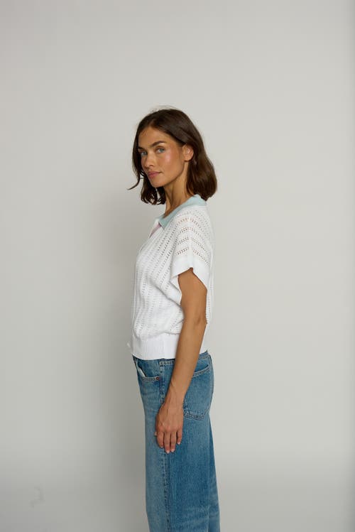 Central Park West Colorblock Pointelle Polo In White