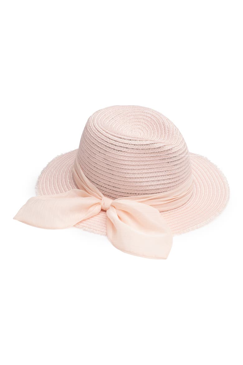 Chiffon Scarf Wide Brim Packable Straw Fedora, Main, color, BLUSH