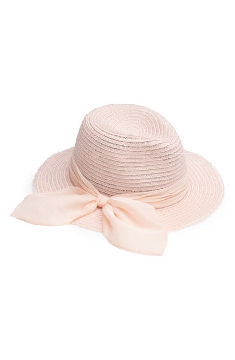 Chiffon Scarf Wide Brim Packable Straw Fedora