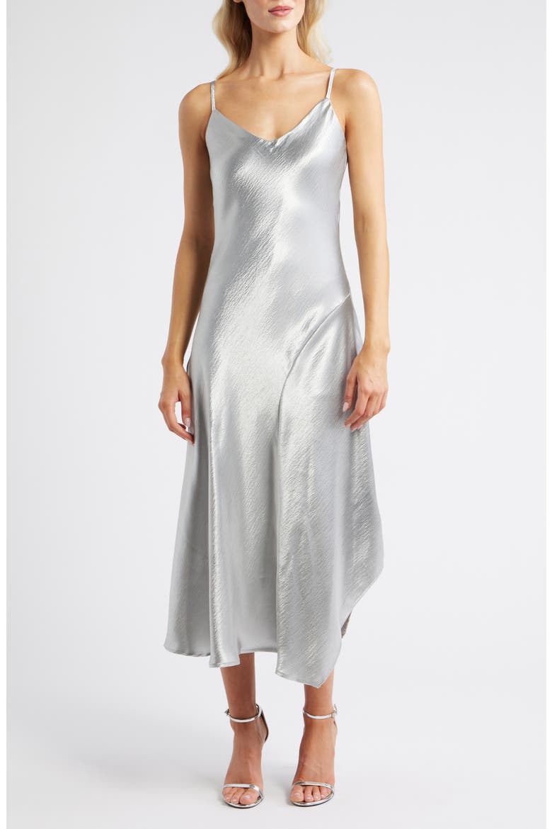 Metallic Slipdress & Sweater, Alternate, color, SILVER