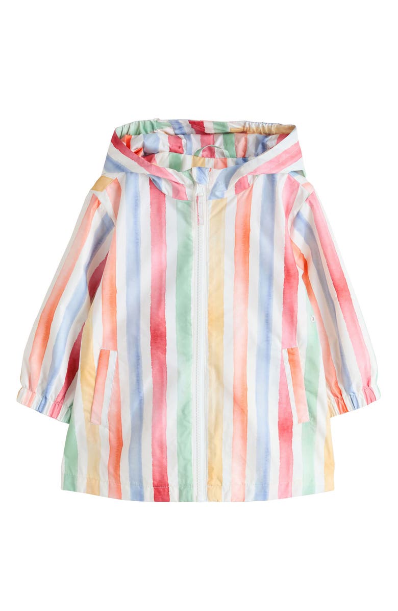 NEXT Kids' Rainbow Stripe Water Resistant Raincoat, Main, color, Pink