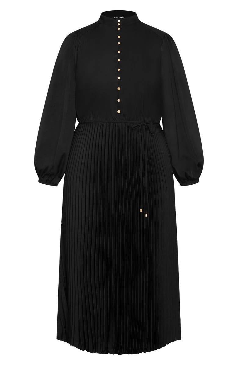 City Chic Halle Pleated Long Sleeve Maxi Dress, Alternate, color, 