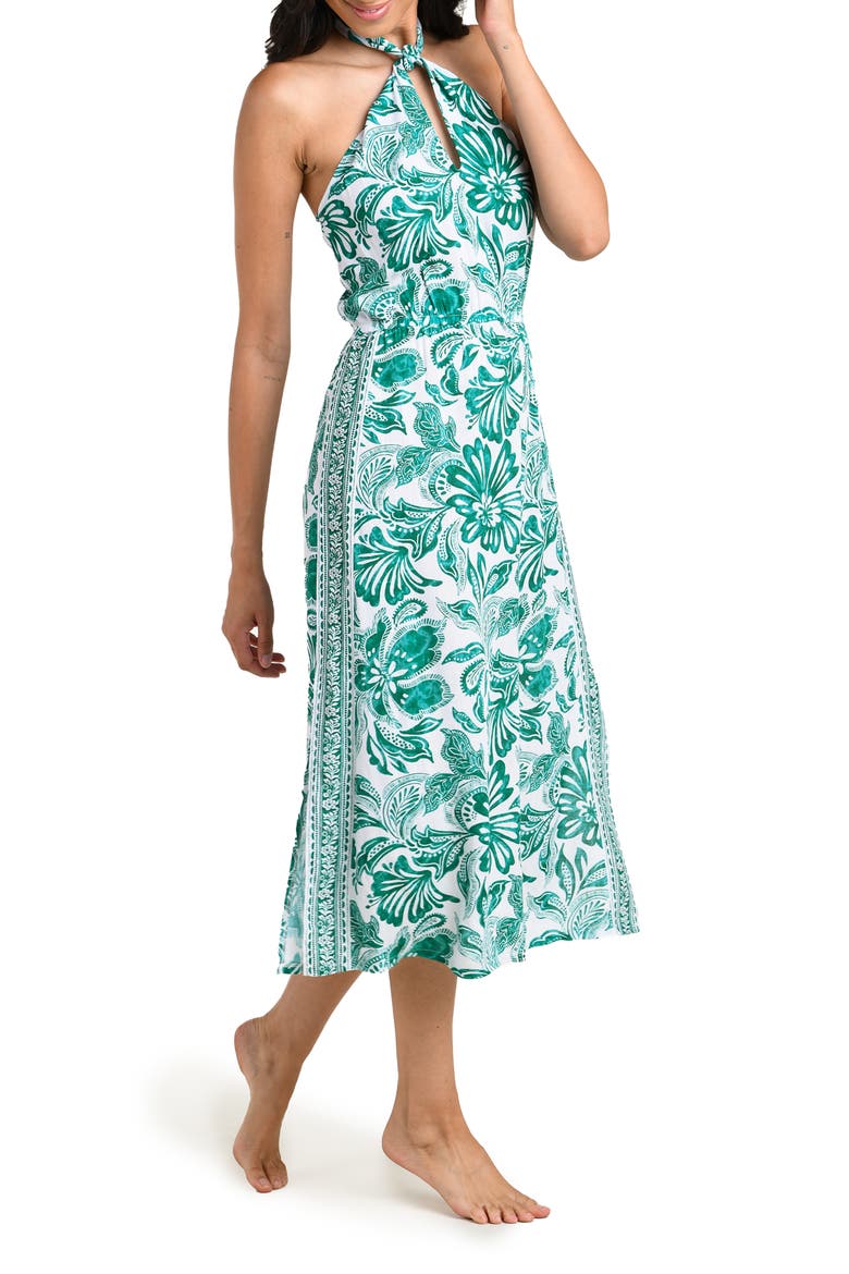 Botanical Brocade Fit & Flare Halter Dress, Alternate, color, JUNGLE