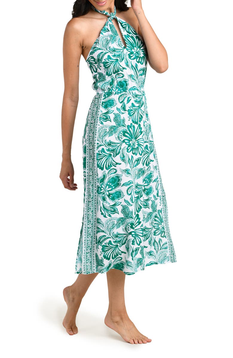 La Blanca Botanical Brocade Fit & Flare Halter Dress, Alternate, color, Jungle