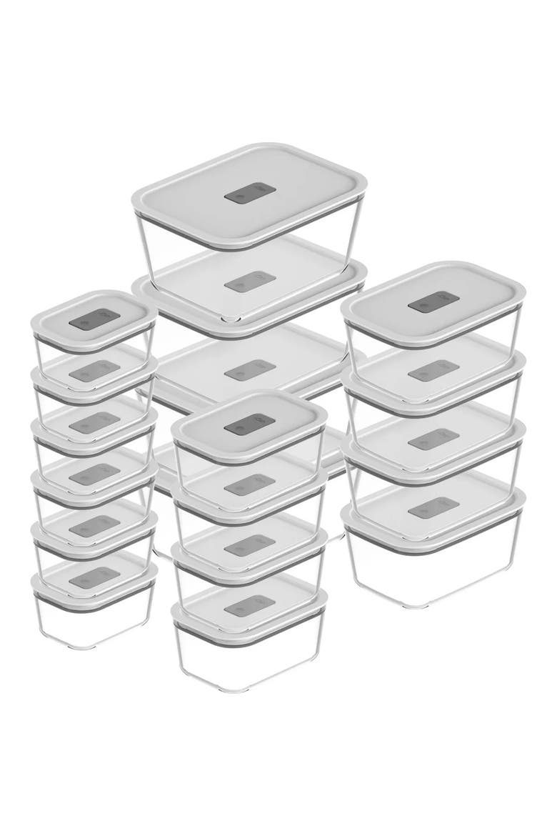 Stackable Airtight Glass Food Storage Container Set with Microwave Valve and Leak Proof Lid, 36 Piece, Main, color, Clear with White Lid